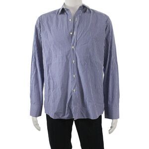 Peter Elliot Mens Button Front Long Sleeve Collared Gingham Shirt Blue White 20
